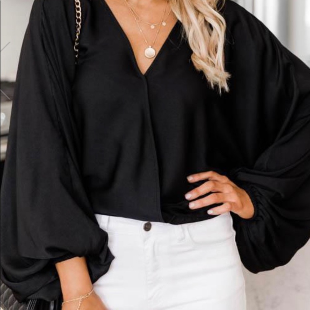 Pink Lily Black Wrap Blouse